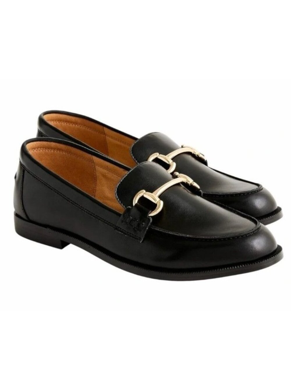 J. CREW Black Leather Loafers Flats Classic GOLD Horse Bit Womens Size 9 New